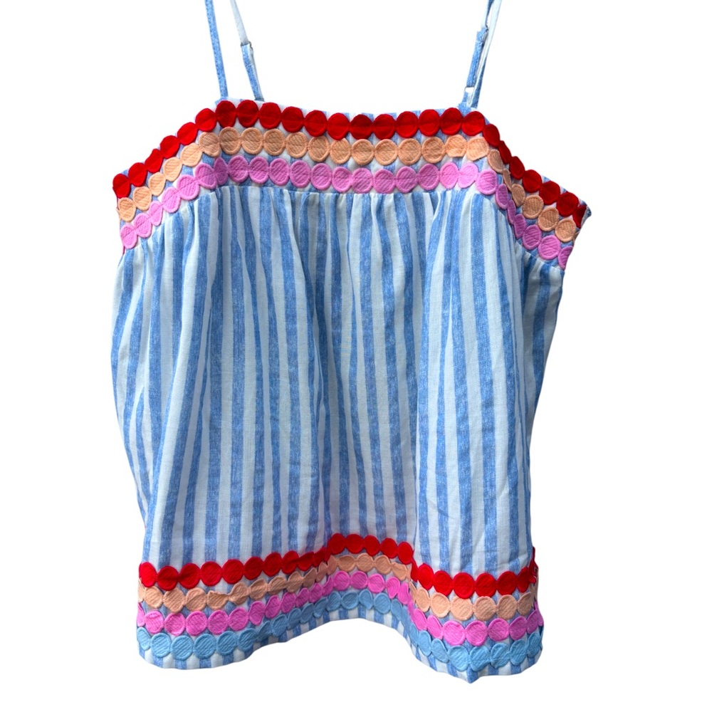 Entro Women’s L Cotton Striped Smocked Tank Top With Colorful Dot Detailing - Picture 6 of 12